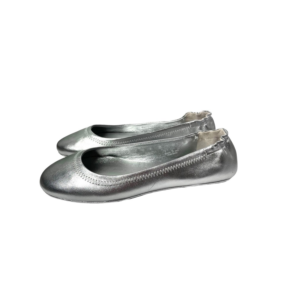 NEW Quince Italian Leather On-The-Go Ballet Flats Size 7 silver